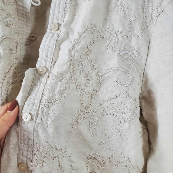 Vintage Women's Cream 100% Linen Button-Up Top Size S - Picture 2 of 9